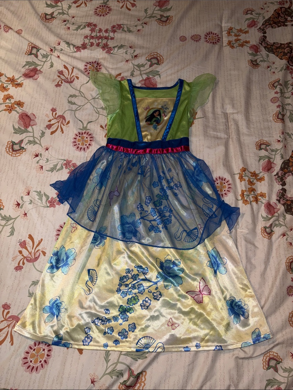 Disney Green and Blue Floral Princess Nightgown with Character Detail